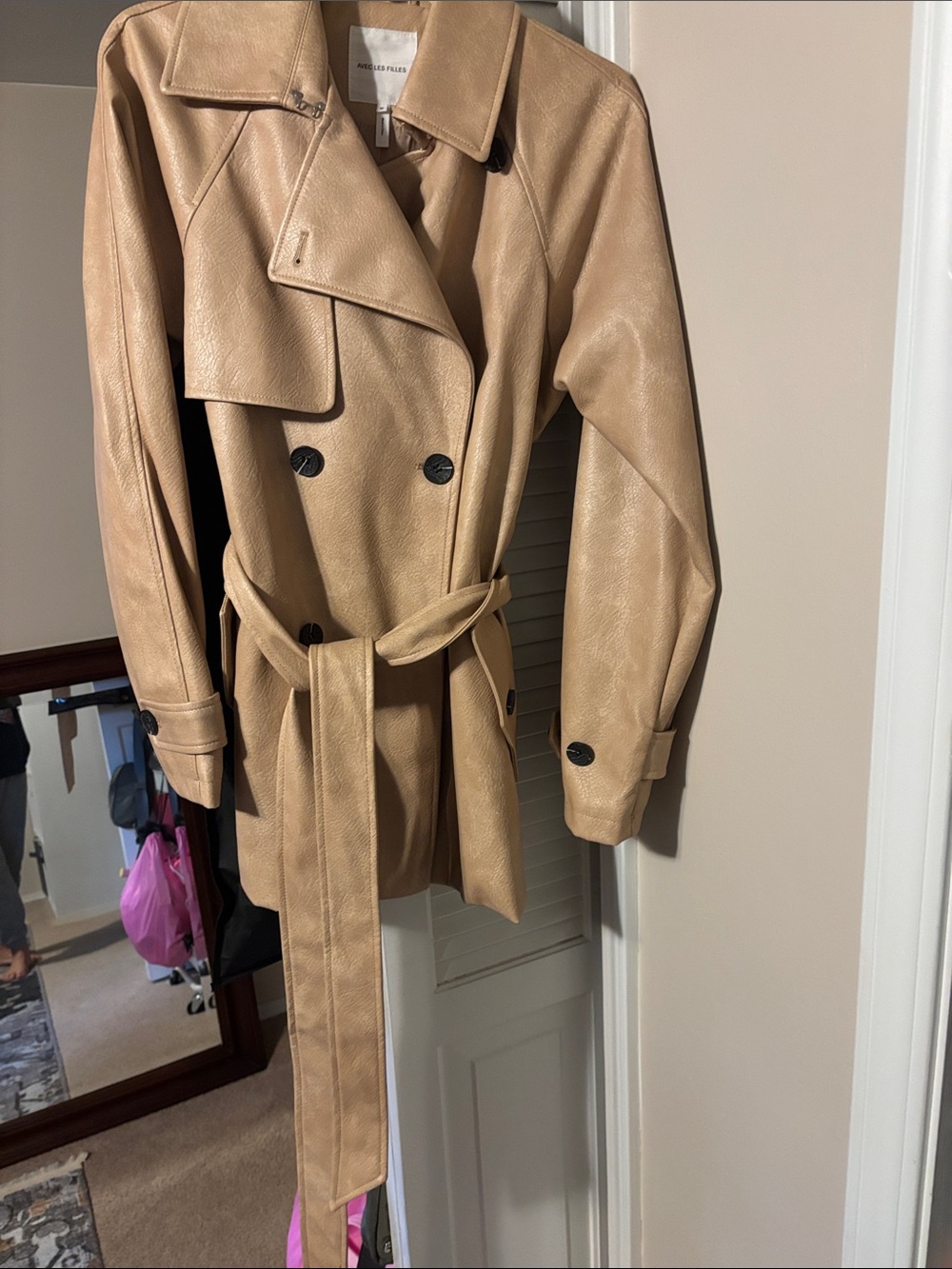 Avec Les Filles Tan Vegan Leather Trench Coat - Picture 2 of 3